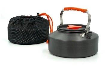 Intirilife Camping Outdoor Kochkessel aus Aluminium in Orange mit 1.1 L F&uuml;llmenge - Tee Kessel Kanne - orange Aluminium IL-100766