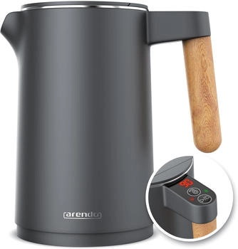 Arendo Wasserkocher Edelstahl 1.5 Liter Schwarz Grey