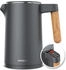 Arendo Wasserkocher Edelstahl 1.5 Liter Schwarz Grey