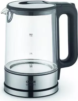 DS Produkte CUISINE EDITION Wasserkocher aus Glas | Moderner Wasserkocher mit Edelstahlelemente | 1,7 Liter | Sockel mit LED-Beleuchtung