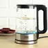 DS Produkte CUISINE EDITION Wasserkocher aus Glas | Moderner Wasserkocher mit Edelstahlelemente | 1,7 Liter | Sockel mit LED-Beleuchtung