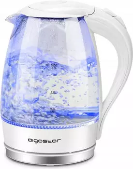 Aigostar Elektrischer Wasserkocher Glas 2200W 1.7L Led Mit Filter Und Drehbarem Sockel