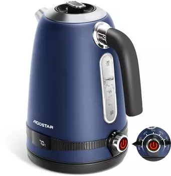 Aigostar Wasserkocher Elektrisch 2200W 1,7 Liter Retro Dunkelblau Matt