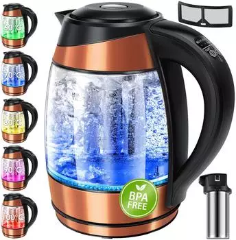 Kesser Wasserkocher 1,8L Edelstahl/Glas 2200W Warmhaltefunktion (25757_mfn)