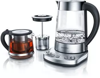 Arendo Wasserkocher mit Teeaufsatz 1,7 l silber