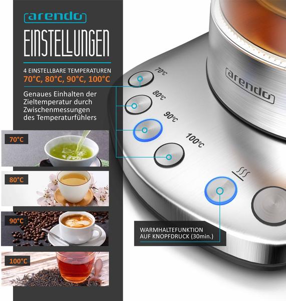 Allgemeine Daten & Material & Design Arendo Wasserkocher mit Teeaufsatz 1,7 l silber