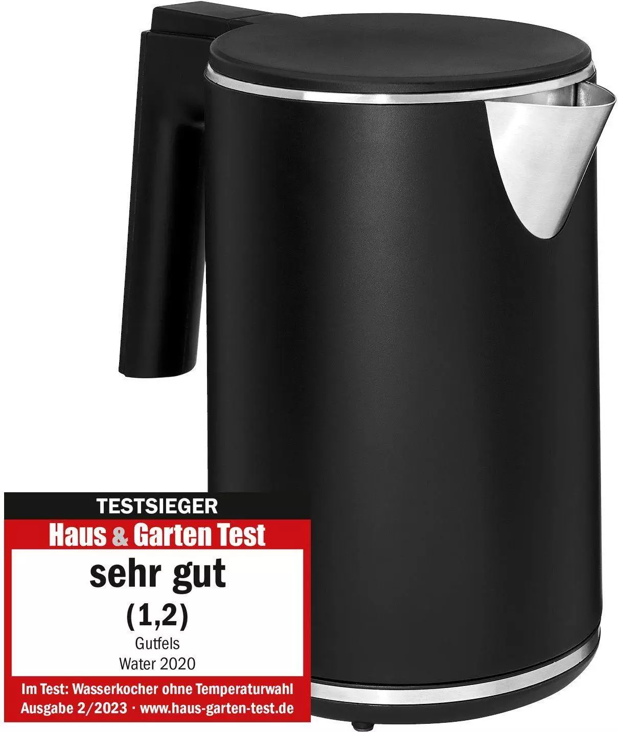 GUTFELS Wasserkocher WATER 2020 - 2200W Mit Kalkfilter, 1 Liter, Schwarz