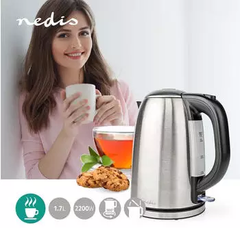 Nedis KAWK350EAL, 1,7 l, 2200 W, Schwarz, Silber, Edelstahl, Filterung