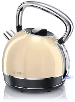 Arendo Wasserkocher, 1,7 l, 2200 W, Retro Vintage Style, Edelstahl, Kalkfilter, automatische Abschaltung, natur