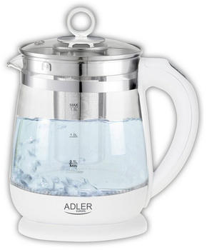 Jung Wasserkocher ADLER AD1299 Wasserkocher Glas mit Temperatureinstellung Digital, 1.7 l, 2200 W, Glas mit Edelstahl
