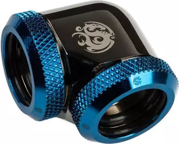 Bitspower Adapter 90&deg; Hardtube 16mm AD auf 16mm AD, schwarz gl&auml;nzend/blau (BP-BSE90DML16-RBL)