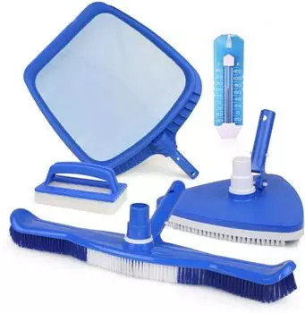 H&ouml;fer Chemie Pool Zubeh&ouml;r Set Basic 5-in-1 mit Bodensauger, Kescher, B&uuml;rste, Schwamm & Thermometer