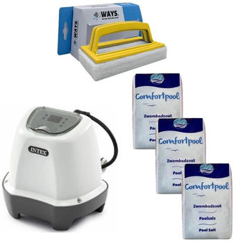 Intex Salzwassersystem 26662GS & Poolsalz 60 kg & WAYS Scheuerbürste
