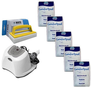 Intex Salzwassersystem 26668GS & Poolsalz 100 kg & WAYS Scheuerb&uuml;rste