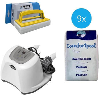 Intex Salzwassersystem 26670GS & Poolsalz 180 kg & WAYS Scheuerbürste