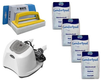 Intex Salzwassersystem 26670GS & Poolsalz 80 kg & WAYS Scheuerbürste