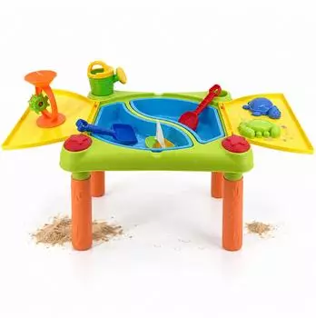 Relaxdays Wasserspieltisch Kinder, 2 Fächer mit Deckel, Kunststoff, 100x48cm