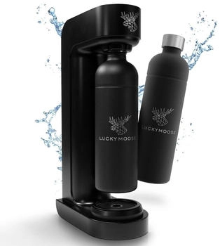 Luckymoose Infinity Wassersprudler schwarz + 2x 1,25L Edelstahlflaschen