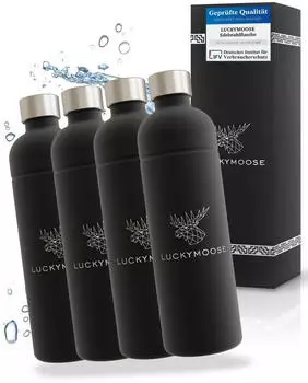 Luckymoose Infinity Edelstahlflasche 1,25L Schwarz 4er set