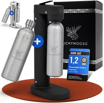 Luckymoose Infinity-S Wassersprudler mit 2x 1,25L Edelstahlflaschen schwarz/ Silber