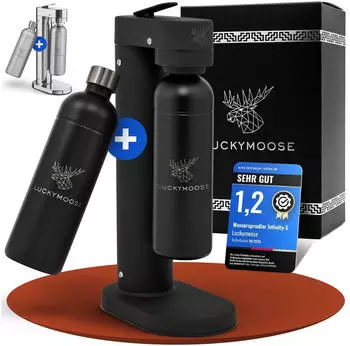 Luckymoose Infinity-S Wassersprudler mit 2x 1,25L Edelstahlflaschen schwarz