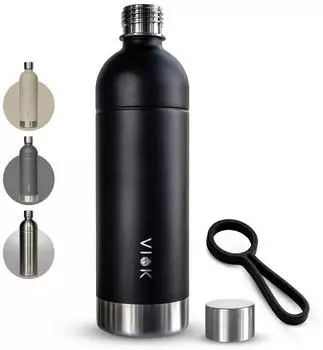VIOK Edelstahlflasche 1,3l Loop schwarz f&uuml;r Aarke Carbonator SMEG SKC01
