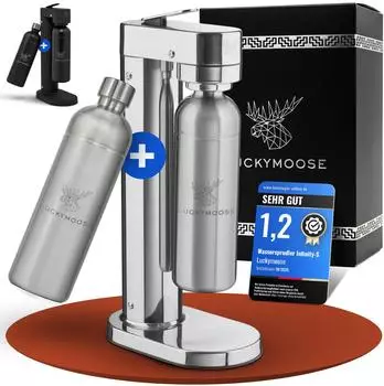 Luckymoose Infinity-S Wassersprudler mit 2x 1,25L Edelstahlflaschen Silber