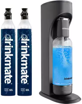 Drinkmate Omnifizz With 1L Bottle Matt Black Cylinder zwei 425g CO2-Flaschen