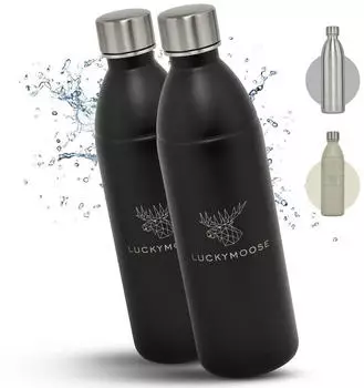 Luckymoose Infinity Edelstahlflasche 1,1L für SodaStream Terra & Duo schwarz 2er Set