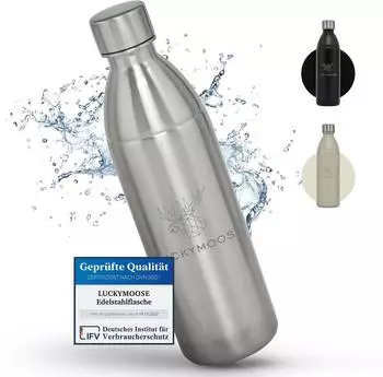 Luckymoose Infinity Edelstahlflasche 1,1L für SodaStream Terra & Duo silber