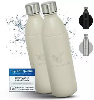 Luckymoose Infinity Edelstahlflasche 1,1L für SodaStream Terra & Duo sand 2er Set
