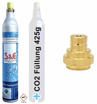 BlueCraft CO2 Reserve-Zylinder 425g + Kohlensäure inkl. Füllung 60l + Adapter für CO2 Wasser-Sprudler DUO, Terra, ART