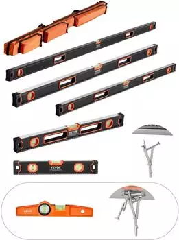 VEVOR Wasserwaagen-Set 6-teilig 25&ndash;200cm Aluminiumlegierung 45/90/180&deg; (SP-N6)