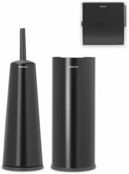 Brabantia Renew Collection WC-Garnitur Set mit Toilettenbürste, Toilettenpapierhalter und Ersatzrollenständer schwarz matt (280603)