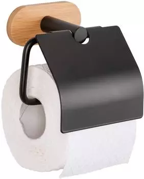 Wenko Turbo-Loc&reg; Toilettenpapierhalter Orea Bamboo schwarz matt mit Deckel (25372100)