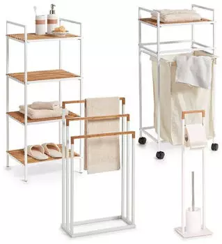 Zeller WC-Garnitur mit Toilettenpapierhalter, Metall/Bambus, wei&szlig; (18723)