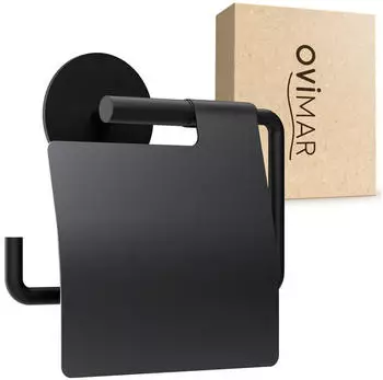 ovimar Heroya Toilettenpapierhalter mit Deckel, selbstklebend, schwarz matt (81003856)