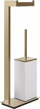 Gessi Rettangolo Kombination Toilettenpapierhalter & WC-Bürstengarnitur, weißer Behälter, gebürstetes Warmgold PVD (20933726)