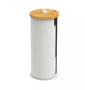 Relaxdays Toilettenpapier-Aufbewahrung 3 Rollen, Metall/Holz, rund, wei&szlig; (14.5x49x14.5cm)