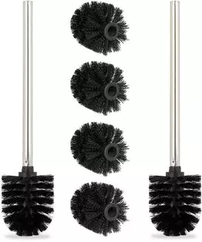 Relaxdays WC-B&uuml;rsten Set 4 Ersatzk&ouml;pfe, Edelstahl, schwarz