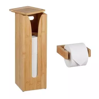 Relaxdays Toilettenpapierhalter-Set Bambus, natur, 2-teilig