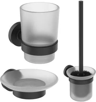 Ideal Standard IOM Accessoires Paket A9245XG Silk Black, WC B&uuml;rste, Mundglas, Seifenschale