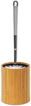 Relaxdays WC-Garnitur mit Bambus-B&uuml;rstenhalter, Wei&szlig;/Braun/Silber