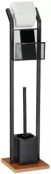 Relaxdays WC-Garnitur mit Ablage, Metall schwarz, Holz braun (10024628)