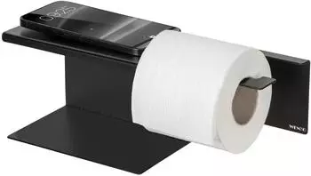 Wenko Turbo-Loc Lizan Toilettenpapierhalter mit Ablage, Stahl, schwarz matt (26586100)