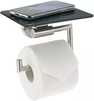 bremermann PIAZZA Toilettenpapierhalter mit Glasablage, Edelstahl matt, grau (90183)