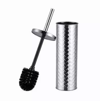 Relaxdays Toilettenb&uuml;rste mit Halter, Edelstahlgriff, wechselbarer B&uuml;rstenkopf, silber