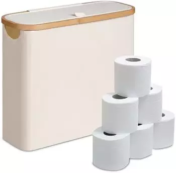Relaxdays Toilettenpapier-Aufbewahrungskorb 12 Rollen, Stoff/Bambus, beige (10051701_127)