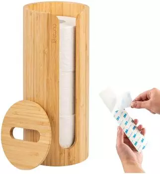 eluno Toilettenpapier-Aufbewahrung f&uuml;r 3 Rollen, Bambus, zur Wandmontage