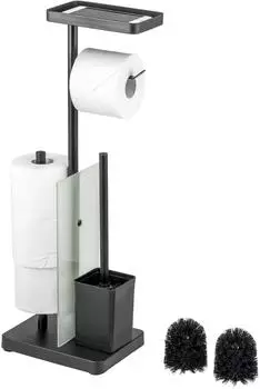 eluno Stand-WC-Garnitur 4in1 mit B&uuml;rste, Rollenhalter, Ablage, schwarz (91159-V)